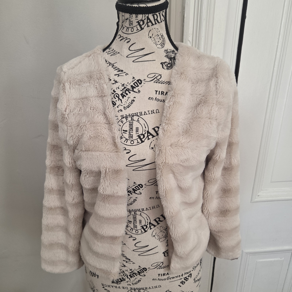 Faux Fur Open Front Jacket in Blush